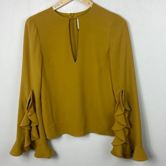Revolve C/MEO Long Bell Sleeve Mustard Yellow Top Size XS Gossamer Blouse Boho - Picture 4 of 12